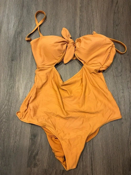 aerie Mustard-Orange One-Piece Swimsuit with Front Tie