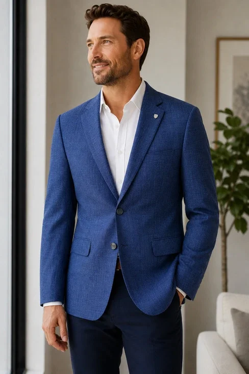 Daniel CREMIEUX Wool Silk Blend Blue Classic Sport Coat Jacket Blazer 48L NWT