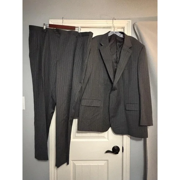 Joseph & Feiss Suit Mens 48L 46x32 Gray Wool Pinstripe 2 Piece Jacket Pants