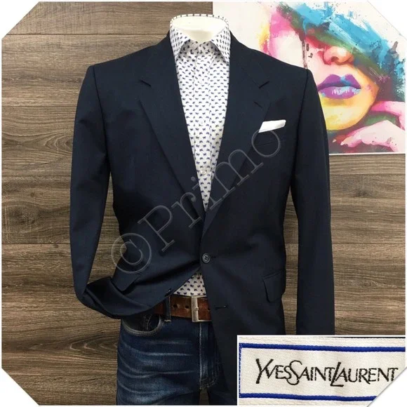 VINTAGE YSL‎ Mens Blazer Sport Coat Casual Jacket Size 40L Classic Wool Suit