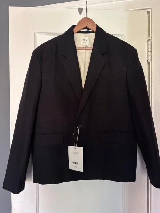 ZARA LIMITED EDITION BLACK LINEN-COTTON SUIT JACKET SZ 38R