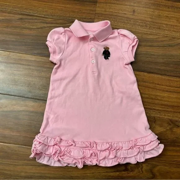 Ralph Lauren Polo Bear Baby embroidered Pink Short Sleeve Collared Dress