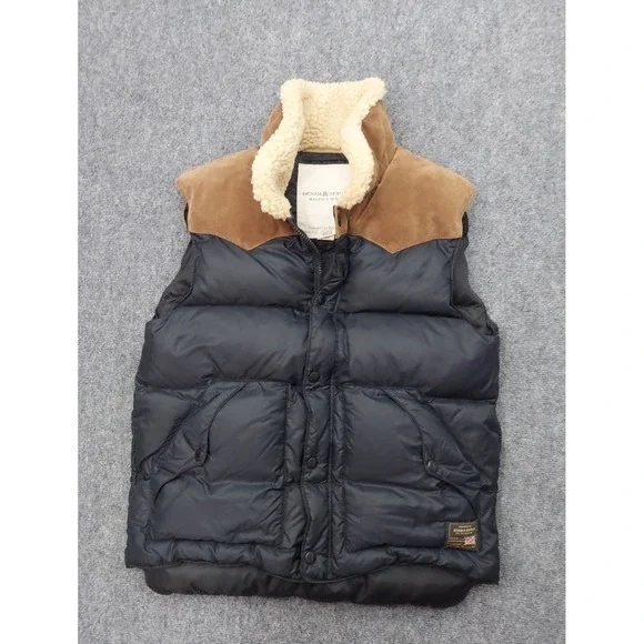 Denim & Supply Ralph Lauren Vest Mens Large Navy Brown Western Sherpa Collar