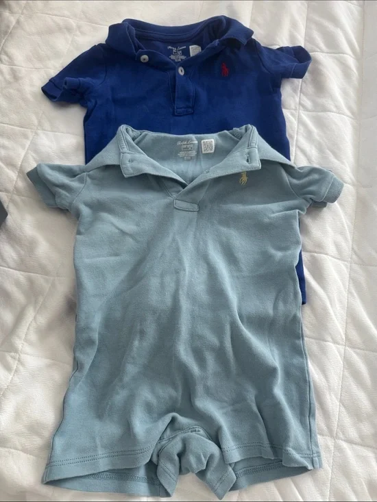 Ralph Lauren Two-Pack Baby Polo Rompers in Navy & Light Blue