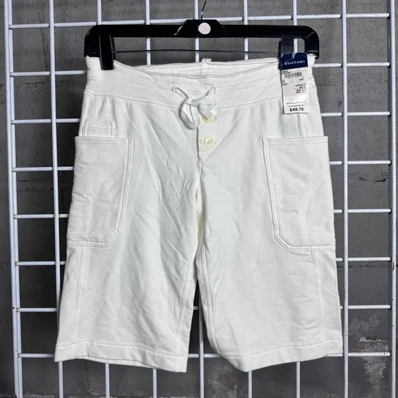Ralph Lauren Kids White Cotton Terry Lounge Shorts‎ Drawstring Pockets Size 8-10