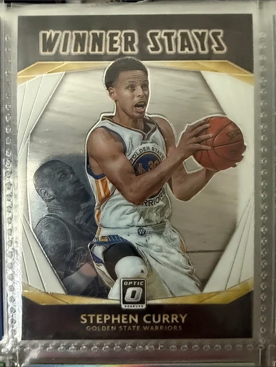 Winner Stays Stephen Curry Basketball Card - White and Gold