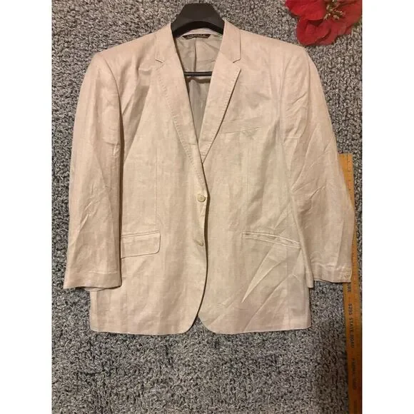 Cubavera Men's Cream Blazer Jacket 50 R Embroidered Button-Up Casual