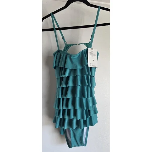 NWT Xinxueeryongyi Women L Teal One Piece Swimsuit Swimwear Sleeveless Bathing