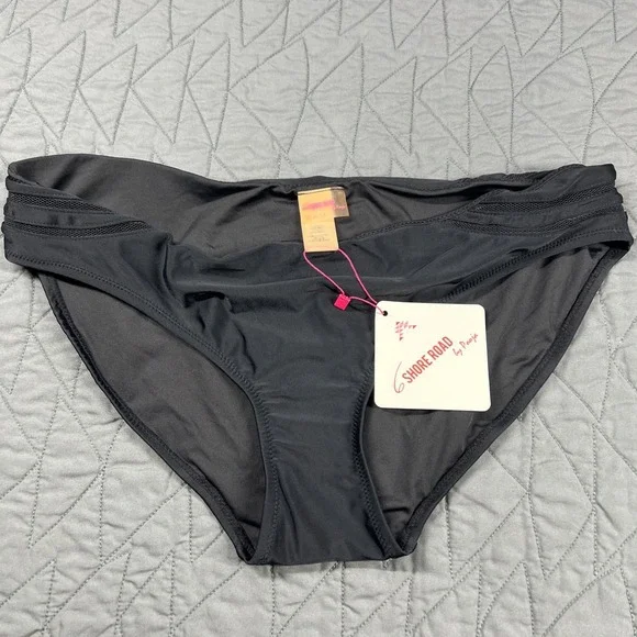 6 Shore Road by Pooja Women's Mesh Accent Bikini Bottom Black‎ Size L