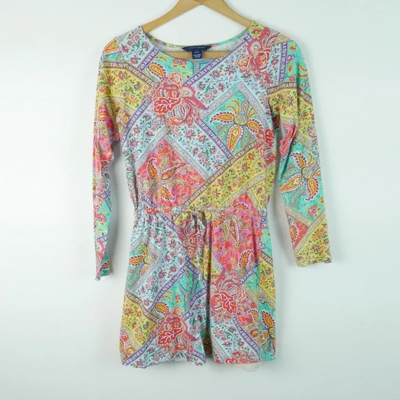 Ralph Lauren Girls Patchwork‎ Paisley Dress Preppy Long Sleeve Cotton L 12-14