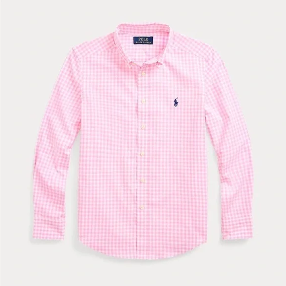 RALPH  LAUREN KIDS  Gingham Cotton Poplin Shirt PINK SIZE