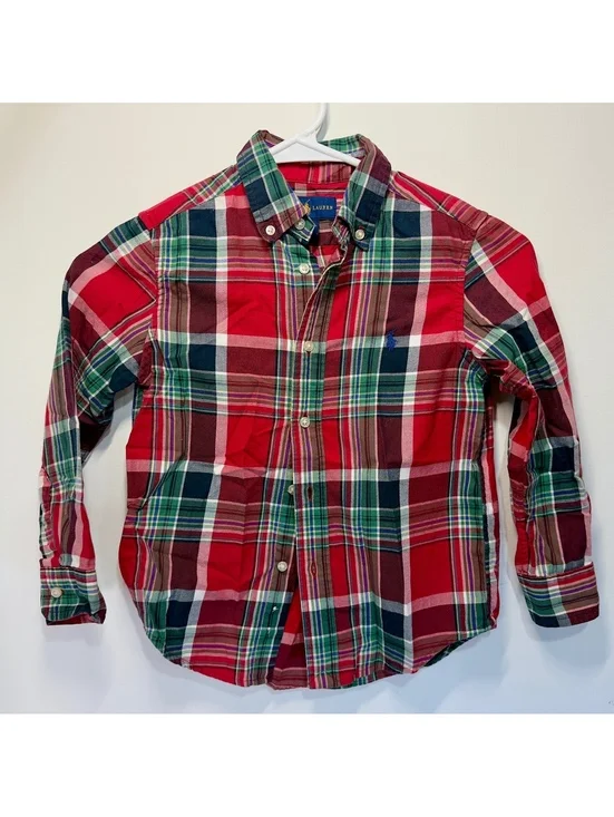 Boys Ralph Lauren size 5 red plaid button down shirt