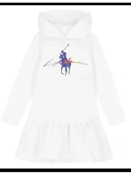 Ralph Lauren White Hoodie Dress with Multicolor Polo Pony Size -16 Girls