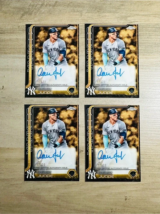 Aaron Judge Lot of (4) Signed 2025 Topps Chrome Autograph Issue Novelty Cards.
