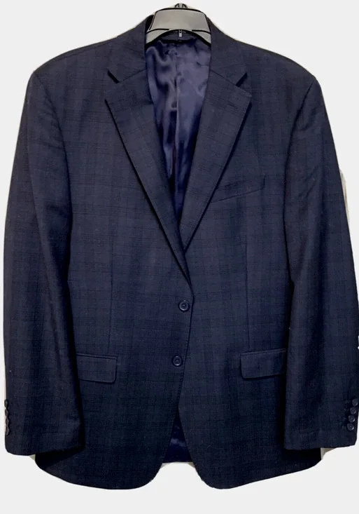 ItalUomo Mens Sports Coat Size 42L Guiseppe Navy Plaid Wool Office Academia