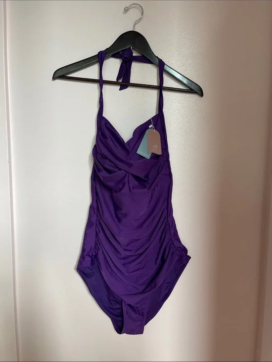 Purple‎ Ruched One-Piece Swimsuit - Women