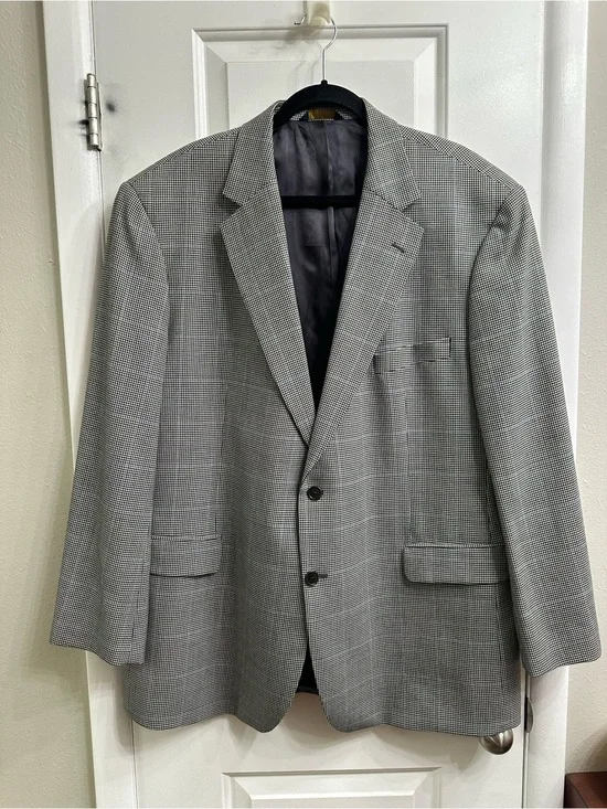 Brooks Brothers 346 Blazer 48R Mens Gray Plaid 100% Wool Sport Coat 2-Button