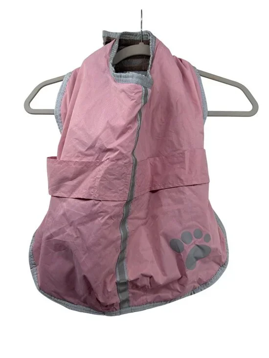 Top Paw Dog Jacket Sz L Pink Rain Jacket Reflective Stripe Plaid Fleece Lining