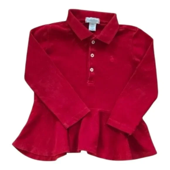 Ralph Lauren Kids Girls Red Peplum Long Sleeve Polo Top