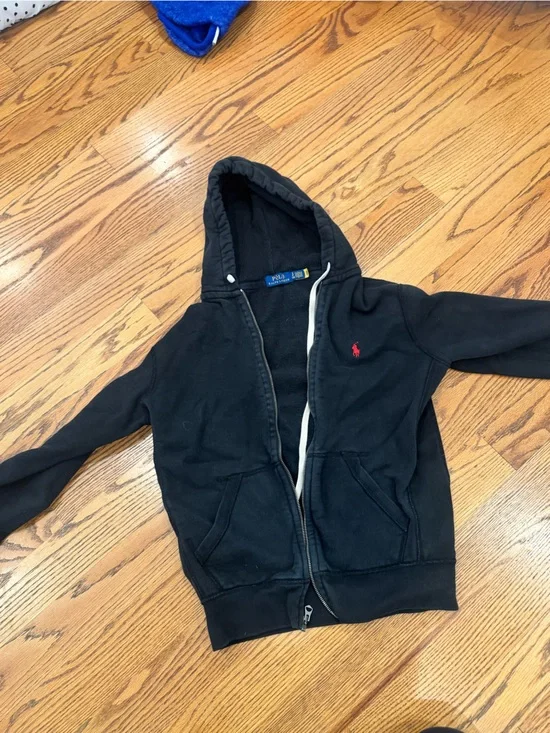 Ralph Lauren Black Kids Zip-Up Hoodie with Red Pony