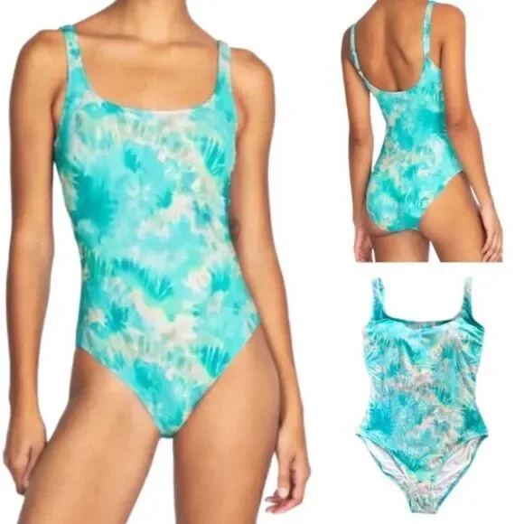 Johnny Was Calme Aqua Keys Turquoise Tie Dye One Piece Tank Swimsuit $158