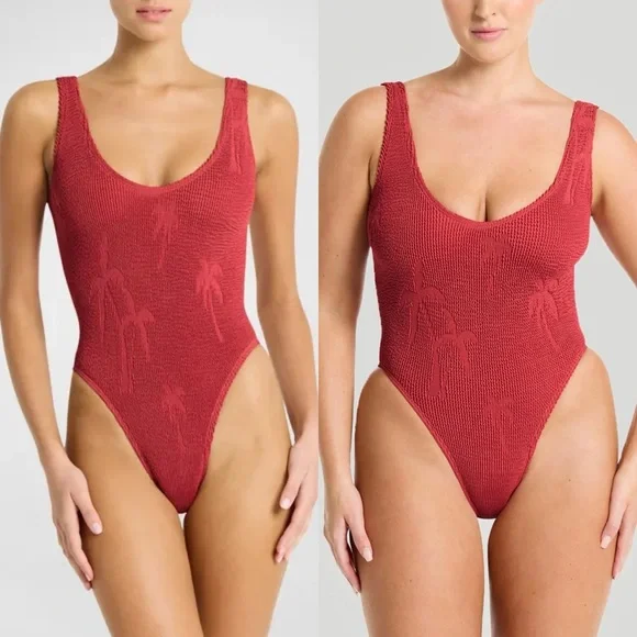 bond-eye Red Textured One-Piece Swimsuit