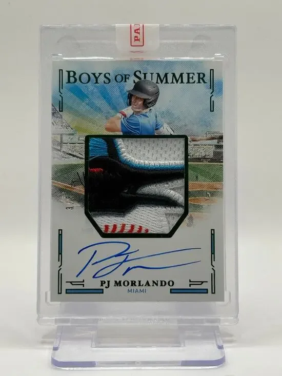 2025 Boys Of Summer PJ Morlando Green Sick Logo Patch Auto 3/5 SSP Miami Marlins