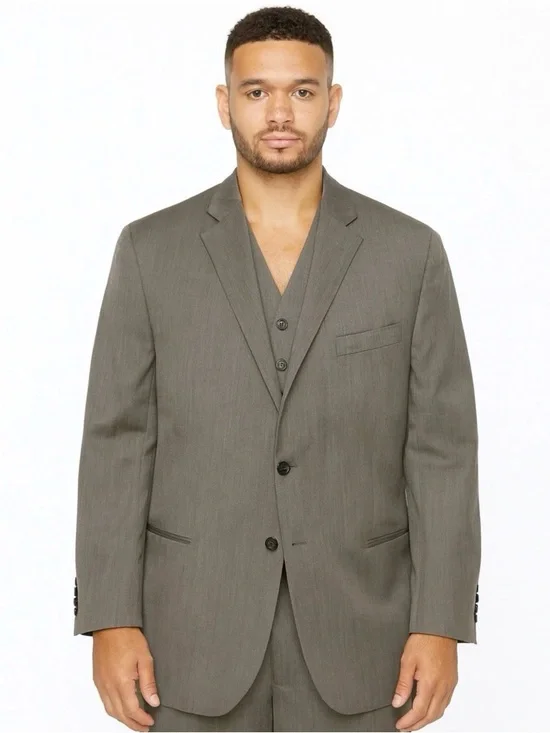 STAFFORD 2 Piece Super 100’s Wool Jacket and Vest Charcoal Striped Size 48S