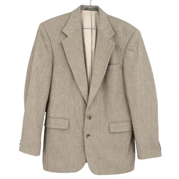 Haggar Mens 40L Tan Textured Two Button Sport Coat Blazer Long Grandpacore