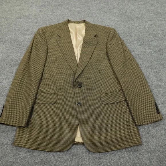 Oscar de la Renta Blazer Mens 42R Brown Houndstooth Wool Two Button Sport‎ Coat