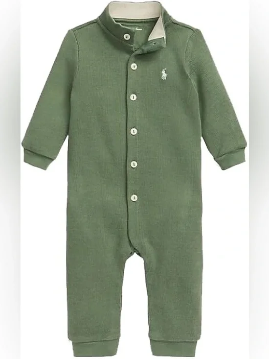 Ralph Lauren Olive Green Long-Sleeve Baby One-Piece