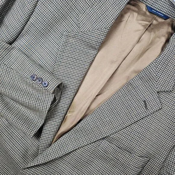 Brooks Brothers Blazer Sport Mens 46R Tan Houndstooth Wool Cashmere Coat Jacket