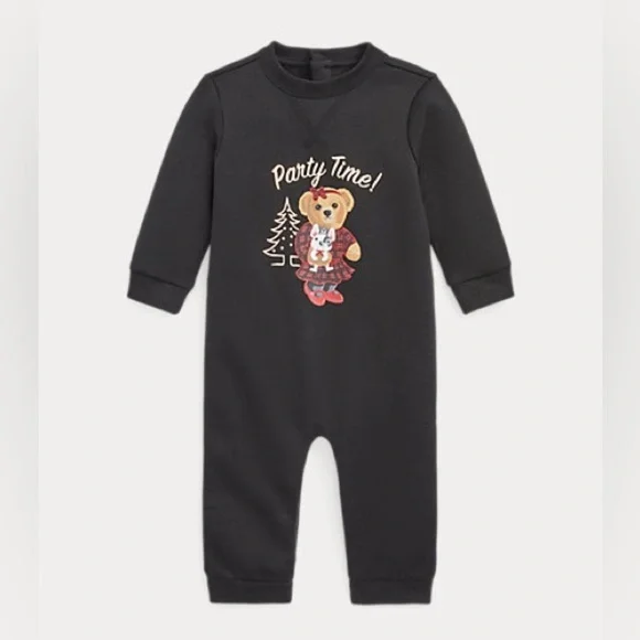 Ralph Lauren Black Party Time Bear One Piece warm outfit 24 mo GUC