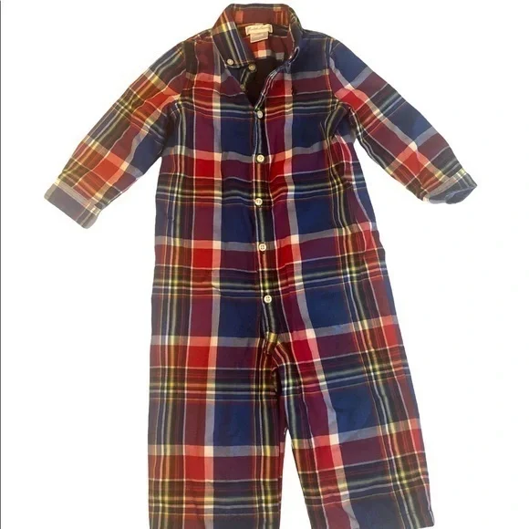 Ralph Lauren blue & red plaid 100% cotton baby onesie with long sleeves