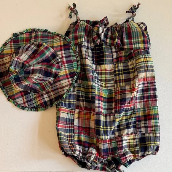 Ralph Lauren Madras Plaid Sunsuit with Hat