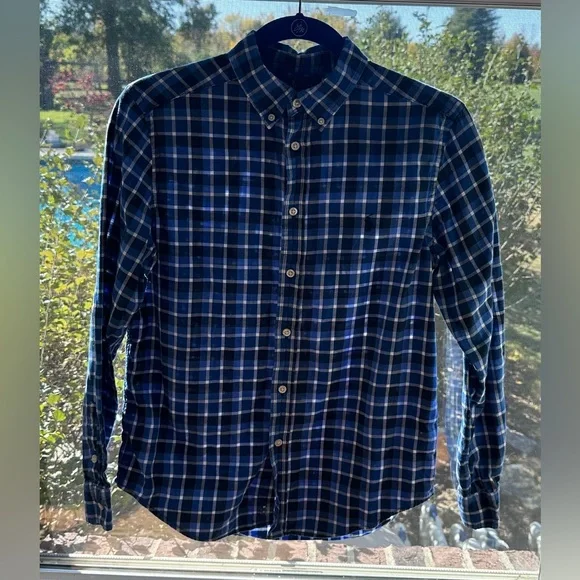 Ralph Lauren Polo Boys Blue Plaid‎ Button Down Shirt, Size Large, Cotton