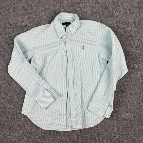 Ralph Lauren Button Down Shirt Girls Size 12 Blue Striped Classic Fit Cotton