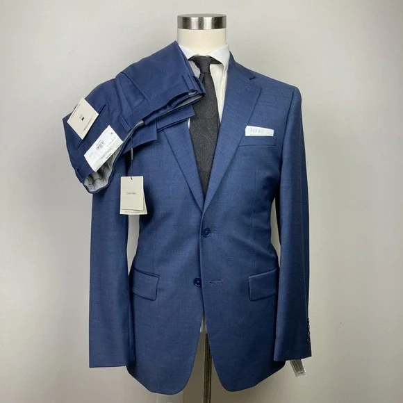 Calvin Klein Mens Slim fit 2-pc Suit Jacket Blazer 42R Pants 34W 32L Navy Blue
