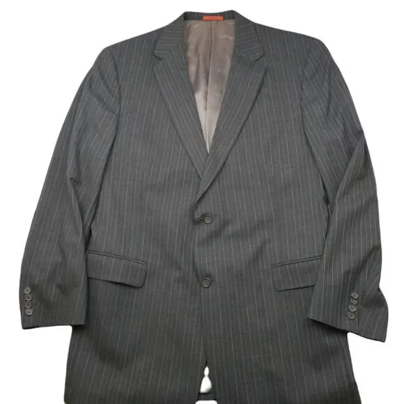Hart Schaffner Marx‎ Blazer Mens 46 XL Gray Stripe Traveler 2 Button Wool Jacket
