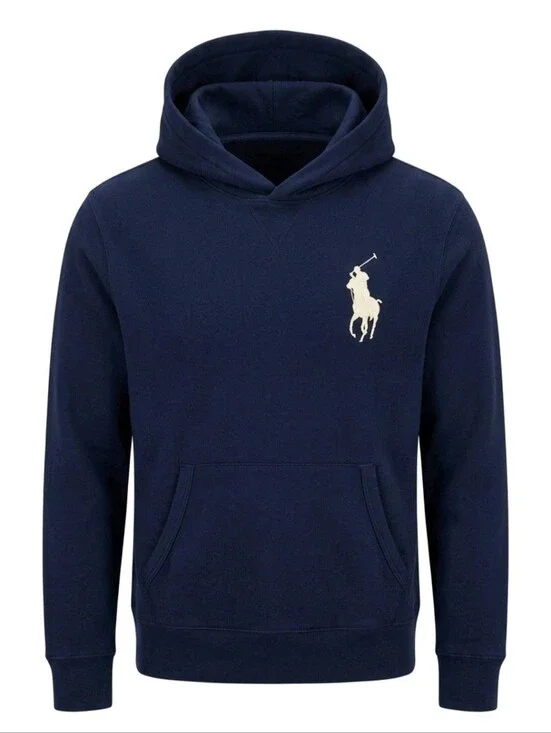 Ralph Lauren Navy Pullover Hoodie with Cream Polo Pony