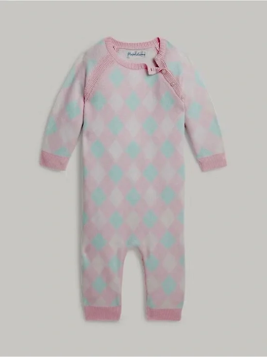 Ralph Lauren Pink and Mint Argyle Knit One-Piece 100%cotton