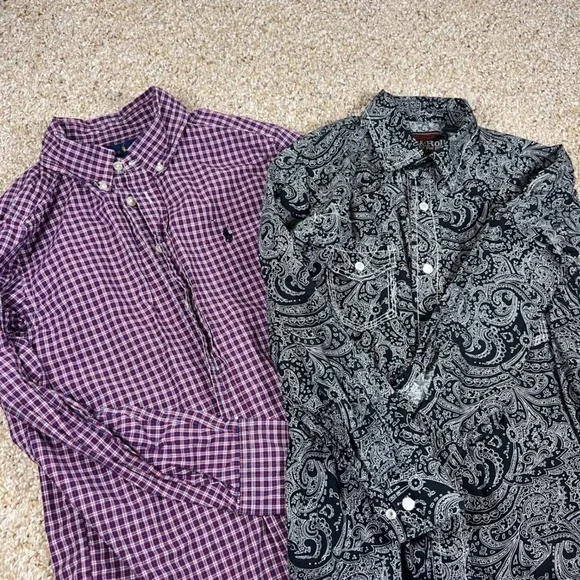 Kids Ralph Lauren Plaid & Rock & Roll Cowboy Paisley Western Shirt Bundle Size M