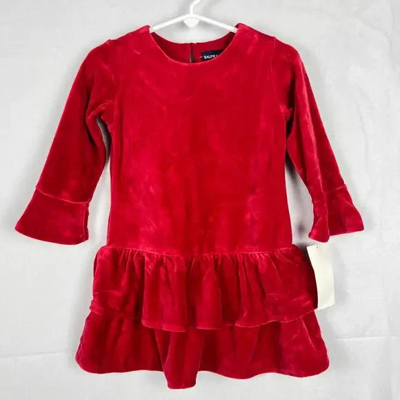 Ralph Lauren Vintage Girls Red Velvet Tiered Dress 2T NWT Holiday Christmas