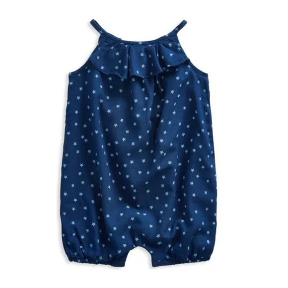 NWT Ralph Lauren Unisex Baby Midnight Blue Starry Romper Patriotic July 4 Summer
