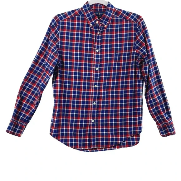 Ralph Lauren Plaid Button Down Shirt Boys M Preppy Long Sleeve Blue‎ Red White