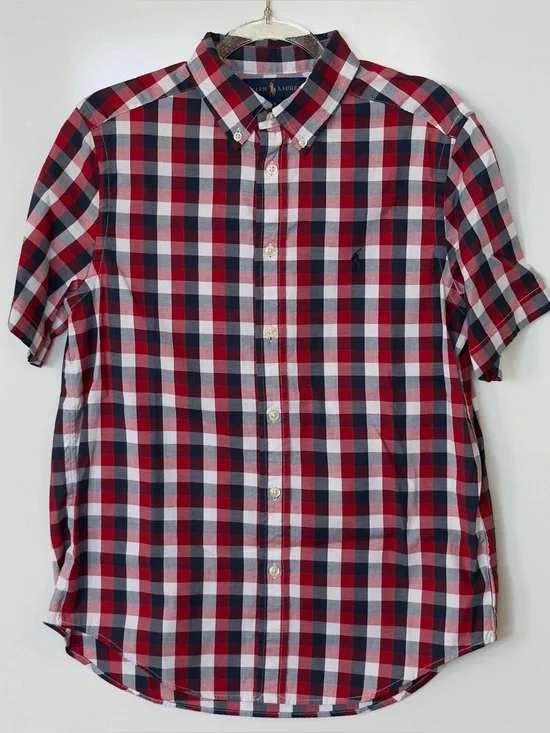 Ralph Lauren Boys 14/16 Plaid Button Down Short Sleeve