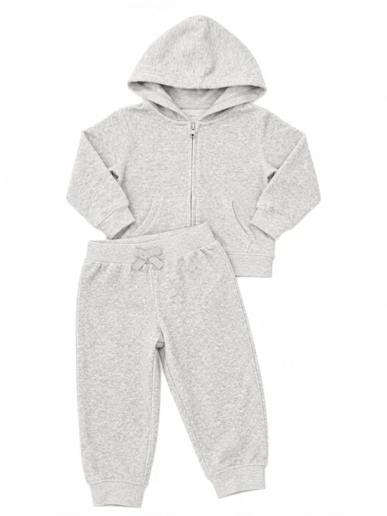 Polo Ralph Lauren - Toddler Grey Hooded Velour Sweatshirt & Jogger Set - 18m