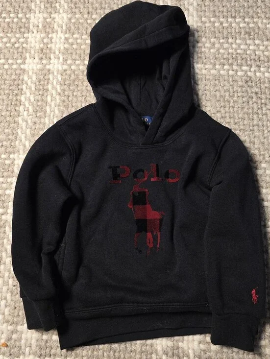 EUC Ralph Lauren Polo Black & Red Buffalo Plaid Hoodie - Kids
