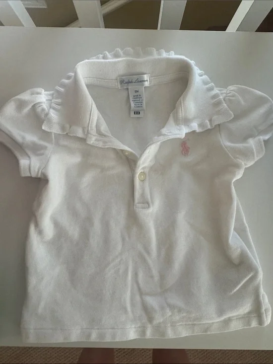 Ralph Lauren White Polo with Pink Pony and Ruffled Collar 18m