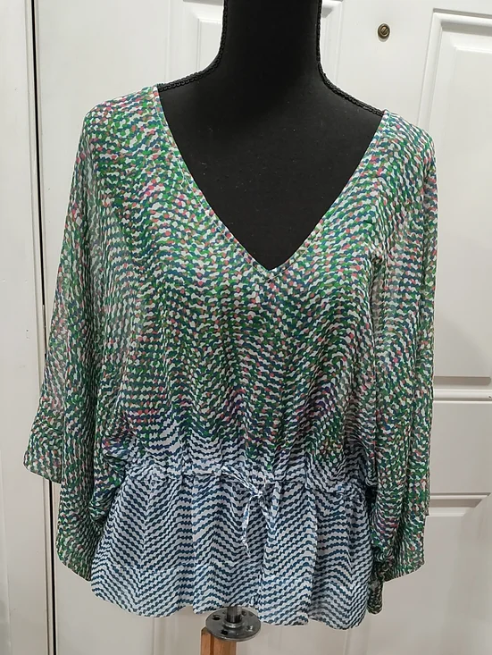 CAbi Multi-Green Patterned V-Neck Swim Coverup/Top